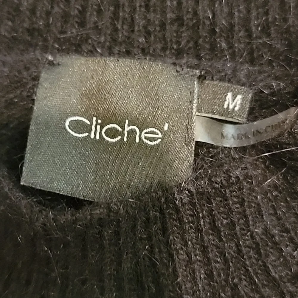 Cliche angora wool cold shoulder black sweater